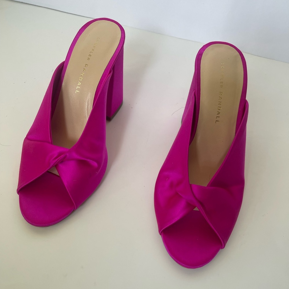 Loeffler Randall size (7.5) peep toe slip on heels